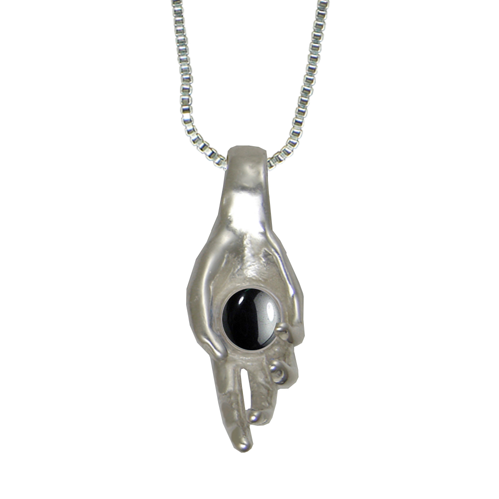 Sterling Silver Healing Hand Pendant With Hematite